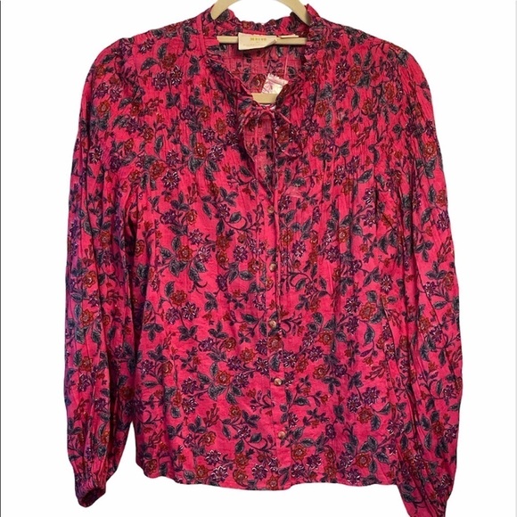Maeve by Anthropologie blouse button down floral print ruffled collar Sz small - Picture 1 of 11